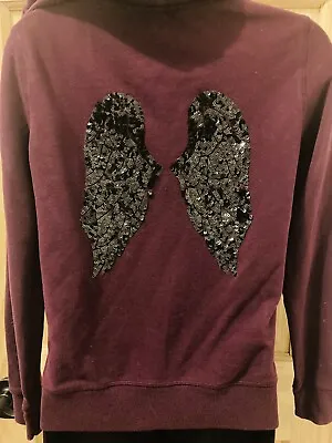 Victoria’s Secret Angel Wing Zip Hoodie Sweater Sequin Bling Burgundy Fuchsia S! • $30