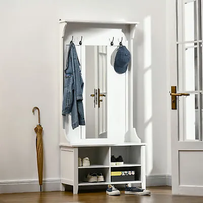 Hallway Furniture Set Shoe Bench Storage Mirror Cabinet Coat Rack W/ 4 Hooks • £89.99