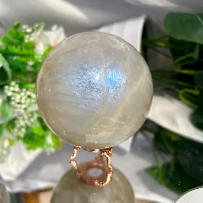 Natural Gray Moonstone Crystal Sphere Polished  Stone Ball Display Healing • $95