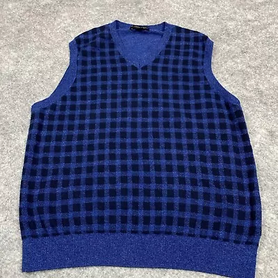 Brooks Brothers Mens Sweater Vest Extra Large Blue Black Check V Neck Golf • $28.98