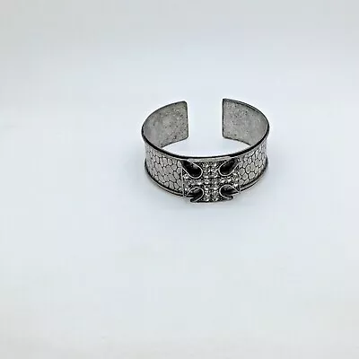 Maltese Cross Cuff Bracelet Sparkly Rhinestones Silver Tone Iron Cross Biker  • $29.99