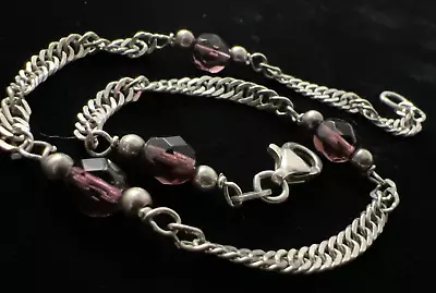 Vintage Italian 925 Sterling Silver Chain Link Faceted Gemstone Bead Anklet 9.3” • $18