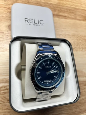 $39.95 • Buy Relic By Fossil Men's Taran Quartz Mixed Metal Sport Watch Silver Blue 44mm