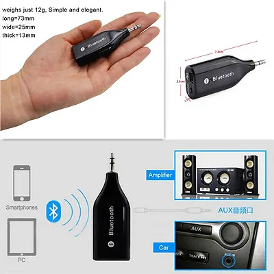 Universal Car Mini 3.5mm Aux Out Wireless Black 3.0 Bluetooth Adaptor Receiver • $11.30