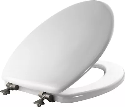 MAYFAIR Elongated Toilet Seat With Brushed Nickel Hinges Plastic White • $33.80