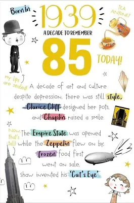 85 Today In 2024 Year You Were Born 1939 A Decade To Remember 85th Birthday Card • £3.45