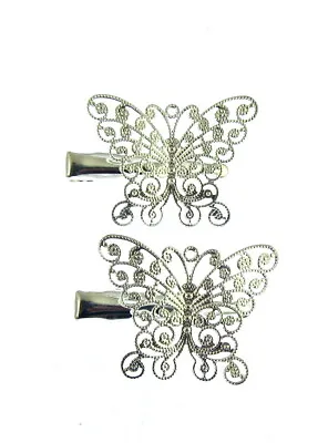 £2.42 • Buy New 2 X Silver Butterfly Filagree Type Hair Clips Both Facing Left