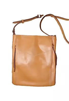 G.I.L.I. Golden Camel Tan Leather Slim Satchel Crossbody Purse Bag Pockets • $24