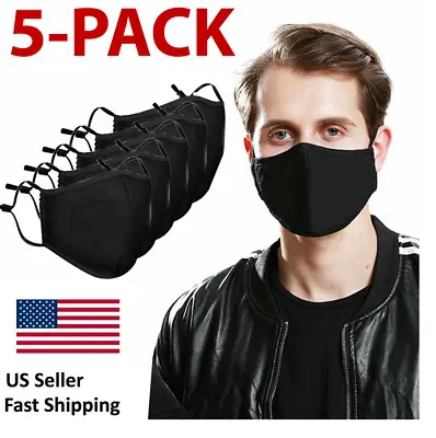 [5-PACK] Washable Face Mask Black Reusable Breathable Unisex Double Layer Cotton • $11.99