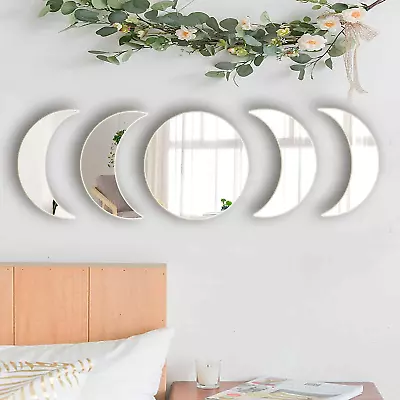 5 Pieces Acrylic Mirror Wall Stickers Natural Wall Decor Self Adhesive Mirrors S • $17.79