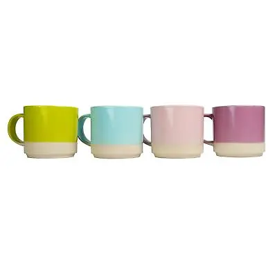 £11.99 • Buy Pack Of 4 Stackable Mugs Colourful Coffee Tea Cup 12oz Tableware 