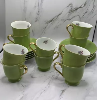 Vintage 1970s Set Of 10 Victoria Czechoslovakia Demitasse Cups Saucers Green • $60