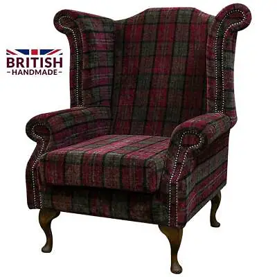 £734 • Buy Tartan Red Queen Anne Armchair Monk Fireside Chair In Lana Fabric LAN1258
