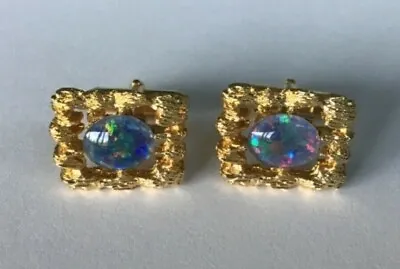 Vintage Gold Tone And Faux Oval Fire Opal Cuff Links A4-22 • $27.50