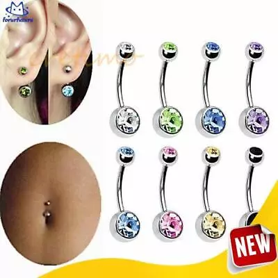 12 Pcs/Pack Belly Button Bars Navel Bar Rings Crystal Gem Balls Surgical Steel • £4.66