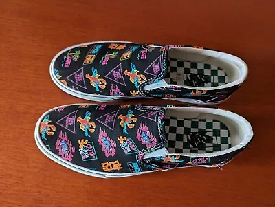 Vans Shoes Men Size 12 Slip On - Black With  Sea Food  And  Off The Wall  Patter • $13.99