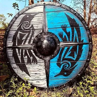 24  Medieval Viking Shield Wooden Ragnar Handmade SCA LARP Decorative Shield • $95.95