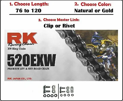 RK Chains 520 EXW Xring Drive Chain Natural Or Gold W Clip Or Rivet Master Link • $85.40