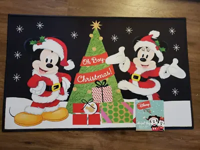 Disney Mickey Mouse Minnie Christmas Santa Hat Mat Rug 20”x32” Oh Boy Mistletoe • $24.99