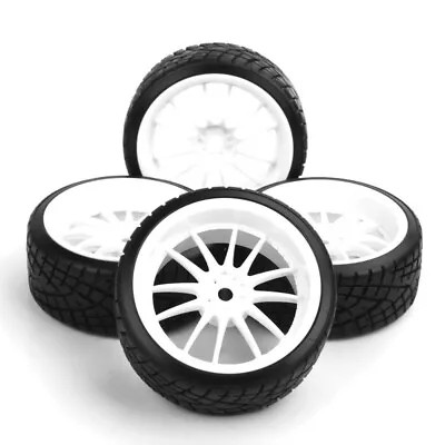 $13.99 • Buy 4Pcs 1/10 Scale RC Rubber Tires Hex 12mm Wheels Rims For RC On-Road Buggy Car