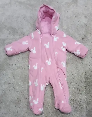 Marks And Spencers Bunny Fleece Pink Baby All In One Pram Suit/snowsuit Size 0-3 • £6