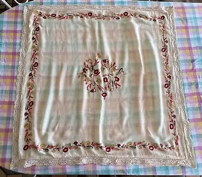 Vintage April Cornell Cottage Core Tablecloth Floral Hand Embroidered 37” X 37” • $30