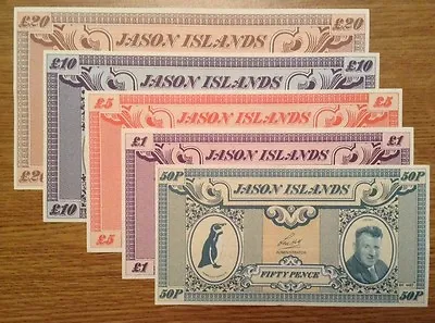 Jason Island Banknote Collection. £20 £10 £5 £1 50p Set. Uncirculated Lot. • £9.99