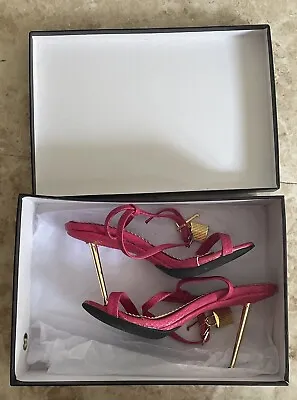 Unbranded Ankle-Lock Sandal Stiletto Shoes Coral Pink Padlock High Heel Sandals  • £88.17