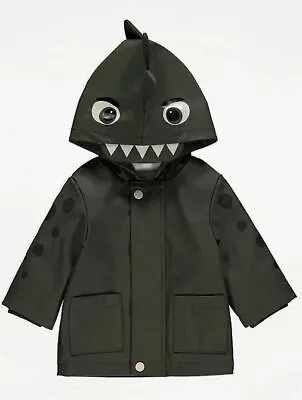 £11.99 • Buy Baby Boys Dinosaur Rain Mac Coat Jacket Hooded George Dark Green Waterproof Gift