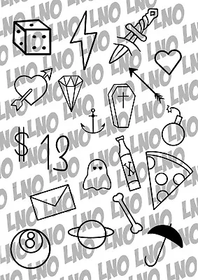 Simple Pokes Tattoo Stencil Ready To Use A4 - Stick And Hand Poke Or Machine • $7.01