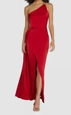 $265 Aidan Mattox Women's Red One Shoulder Draped Column Gown Dress Size 12 • $85.18