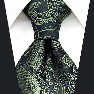 Y30 Extra Long Silk Mens Necktie Dark Green Paisley Tie Classic Fashion • $6.49