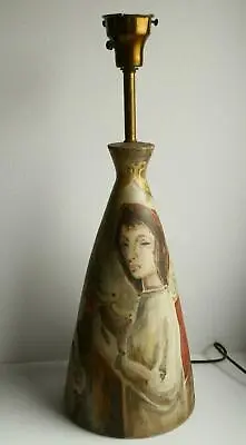 Mid Century Modern Marcello Fantoni Sgrafitto Pottery Girl Portrait Large Lamp • $999.99