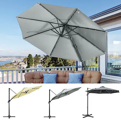 3(m) LED Cantilever Parasol Garden Sun Umbrella W/ Base And Solar Lights • £139.99