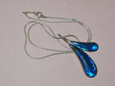 Modernist Designer MAGNOLIA Abstract Blue Enamel Tear Drop Sterling Pendant  • $33.11