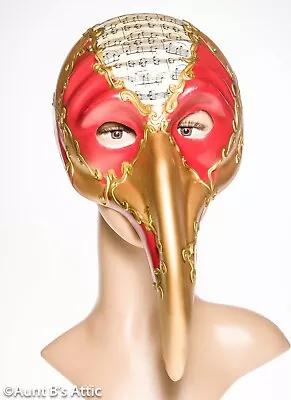 Mardi Gras Mask Gold/Red  Beak  Face Venetian Painted Plastic Mask W/ Elastic • $8.99