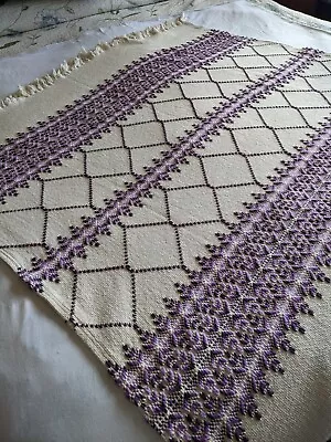 Purple Embroidered Afghan Swedish Huck Embroidery On Monk Cloth • $65