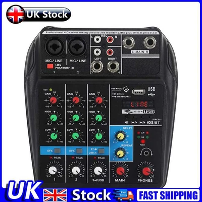 £33.89 • Buy 4 Channel Audio Sound Mixer Mini Mixing DJ Console With 48V Power (EU Plug) UK