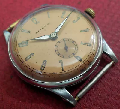 Vintage 1940s Oversized WATCH Co Military Swiss Watch Running Wristwatch • $42