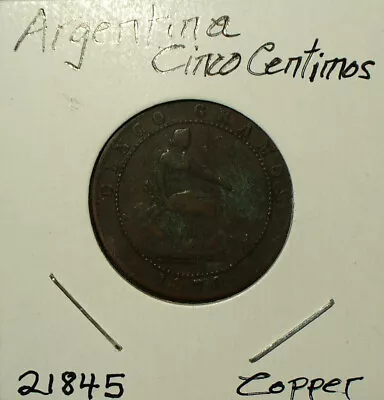 Argentina 1870 Cinco Centavos Copper Coin • $5.50