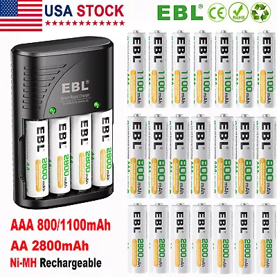 Lot AA AAA Rechargeable Batteries 2800mah 1100mAh 800mAh W/ AC Charger • $15.99