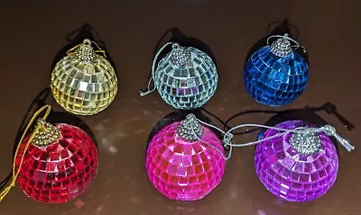 Lot Of 6 Vintage Hard Plastic Disco Balls Faceted Round Christmas Ornaments • $12.50