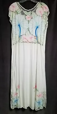 Vintage Papillon Bali Crochet Floral Embroidered Rayon Dress Sz. M • $75