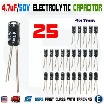 25PCS 4.7uF 50V 105C Capacitor Electrolytic 4x7mm For 50V 25V 16V 10V 6.3V • $3.72