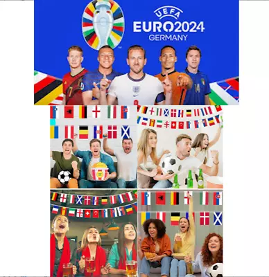 European Football UEFA Euro 2024 Fabric Flags Bunting All 24 Nations Speedy Post • £4.95