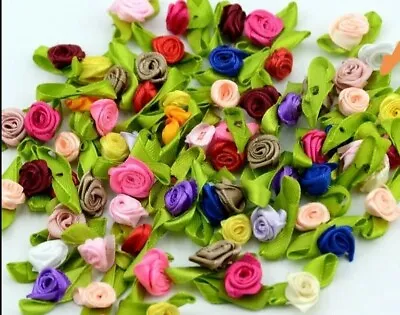 Rose Buds Satin Ribbon Flowers Rosebuds Wedding Card Making Scrap Booking 50 • £2.99