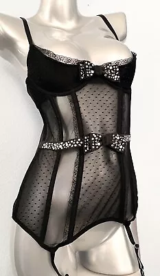 Victorias Secret New Quarter Cup Merrywidow Black Crystal Embellished Garter S • $39.99