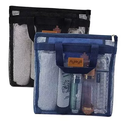 2 Pcs Portable Shower Mesh Caddy Bag Quick Dry Hanging Toiletry Dark Blue-Black • $13.71