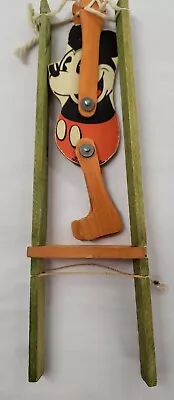 Vintage Mickey Mouse Disney Squeeze Ladder Acrobat Flipping Wood Toy For Parts  • $16.50