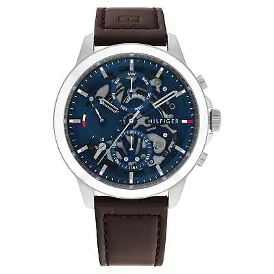 Tommy Hilfiger Dark Brown Leather Band Blue Dial Men's Multi-function Watch -... • $224